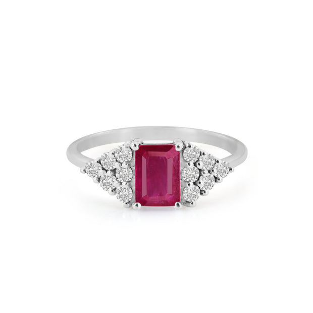 Ruby Gemstone & Diamond Solid 14k White Gold Ring