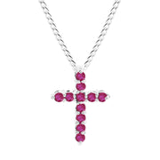 Ruby Gemstone Solid 925 Sterling Silver Cross Pendant