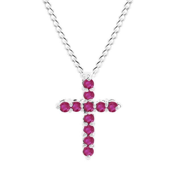 Ruby Gemstone Solid 925 Sterling Silver Cross Pendant