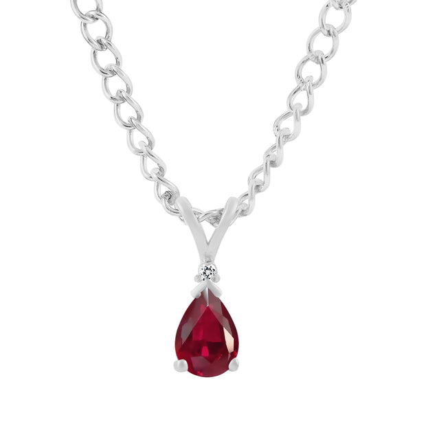 Ruby Gemstone & Diamond Solid 14k White Gold Pendant