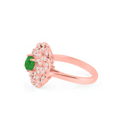 Emerald Gemstone & Diamond Solid 14k Rose Gold Ring