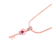 Ruby Gemstone & Diamond Solid 14k Rose Gold Key Pendant