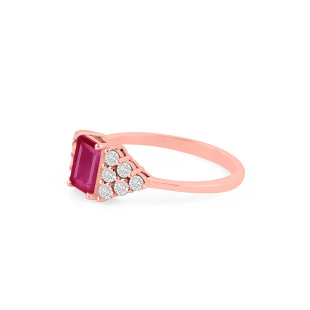 Ruby Gemstone & Diamond Solid 14k Rose Gold Ring