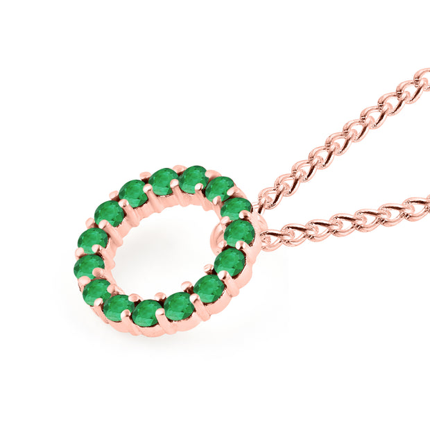 Emerald Gemstone Solid 14k Rose Gold Round Ring Pendant