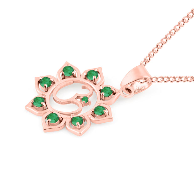 Emerald Gemstone Solid 14k Rose Gold OM Pendant