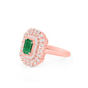 Emerald Gemstone & Diamond Solid 14k Rose Gold Ring