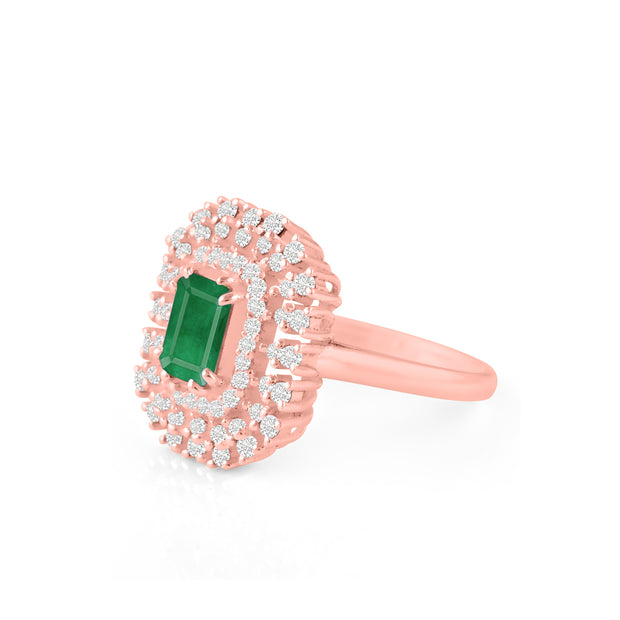 Emerald Gemstone & Diamond Solid 14k Rose Gold Ring