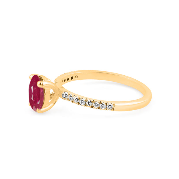 Ruby Gemstone & Diamond Solid 14k Yellow Gold Ring