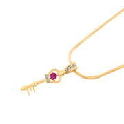 Ruby Gemstone & Diamond Solid 14k Yellow Gold Key Pendant
