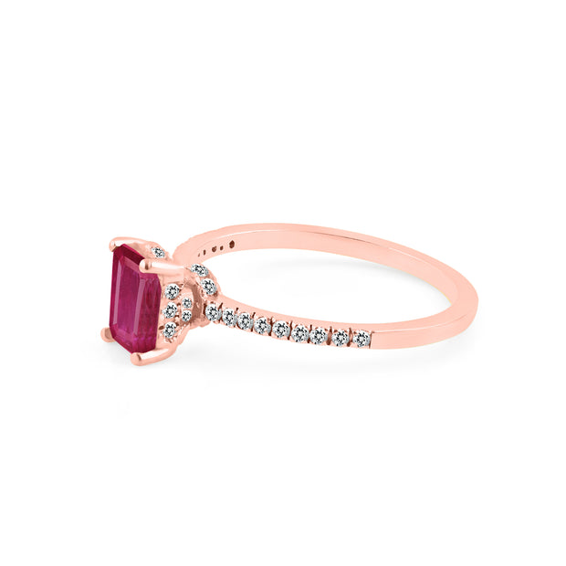 Ruby & Diamond Gemstone Solid 14k Rose Gold Ring
