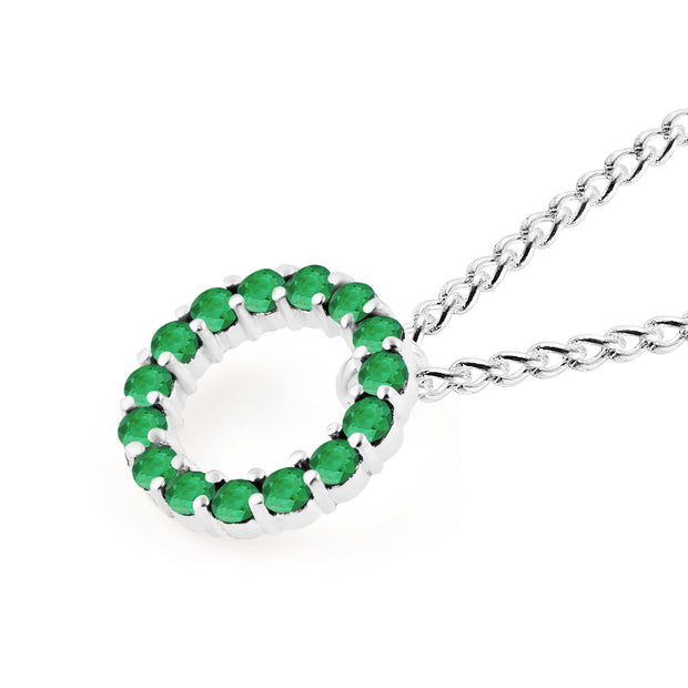 Emerald Gemstone Solid 925 Sterling Silver Round Ring Pendant