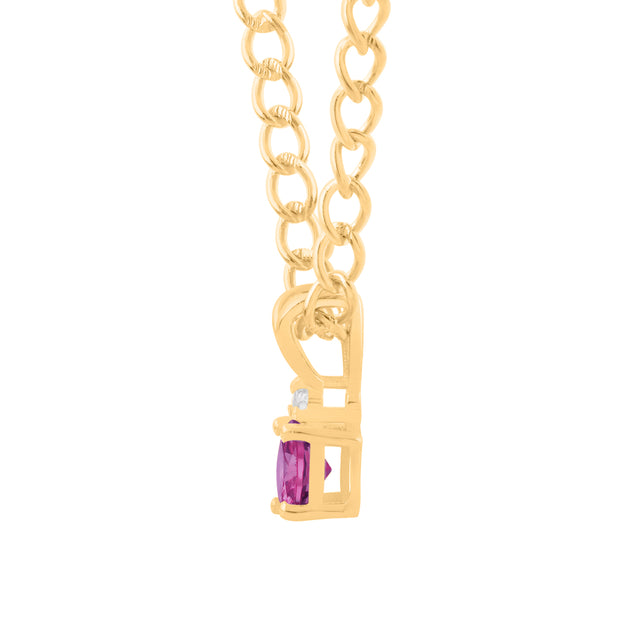 Ruby Gemstone & Diamond Solid 14k Yellow Gold Pendant