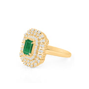 Emerald Gemstone & Diamond Solid 14k Yellow Gold Ring