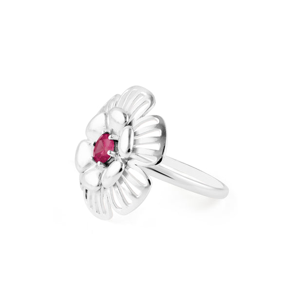Ruby Gemstone Solid 14k White Gold Ring
