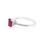 Ruby & Diamond Gemstone Solid 14k White Gold Ring
