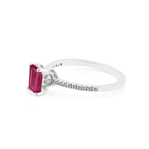 Ruby & Diamond Gemstone Solid 14k White Gold Ring