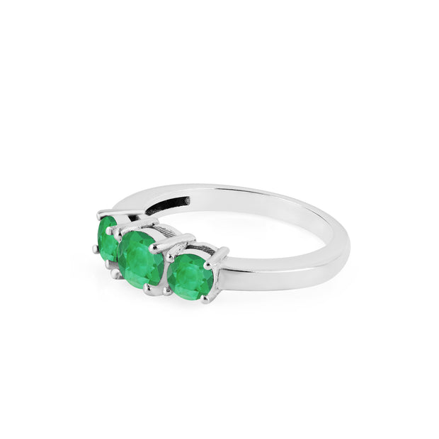 Emerald Gemstone Solid 14k White Gold Ring