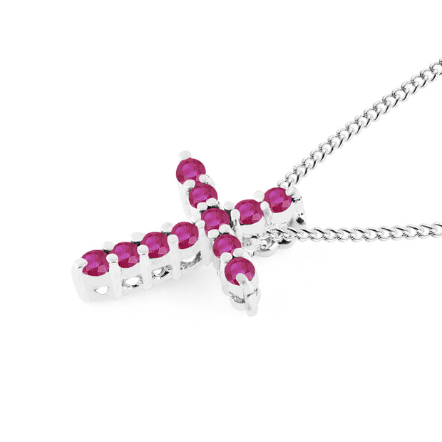 Ruby Gemstone Solid 14k White Gold Cross Pendant