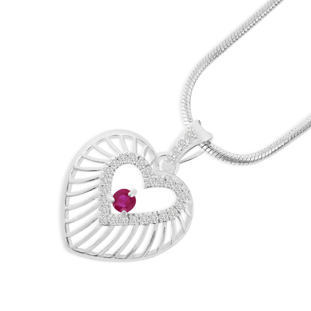 Ruby Gemstone & Diamond Solid 925 Sterling Silver Pendant