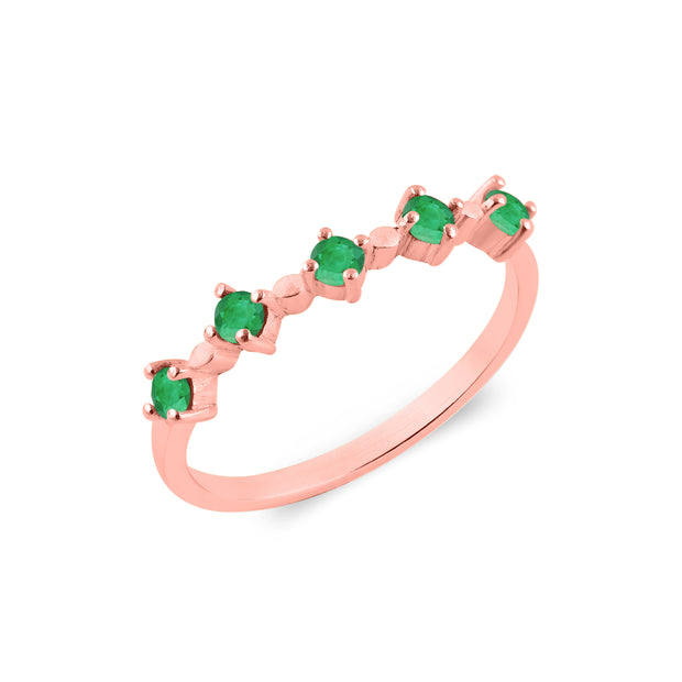 Emerald Gemstone Solid 14k Rose Gold Ring