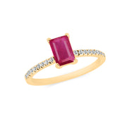 Ruby & Diamond Gemstone Solid 14k Yellow Gold Ring