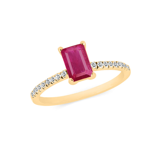 Ruby & Diamond Gemstone Solid 14k Yellow Gold Ring
