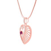 Ruby Gemstone & Diamond Solid 14k Rose Gold Heart Pendant