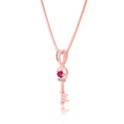 Ruby Gemstone & Diamond Solid 14k Rose Gold Key Pendant