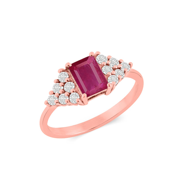 Ruby Gemstone & Diamond Solid 14k Rose Gold Ring