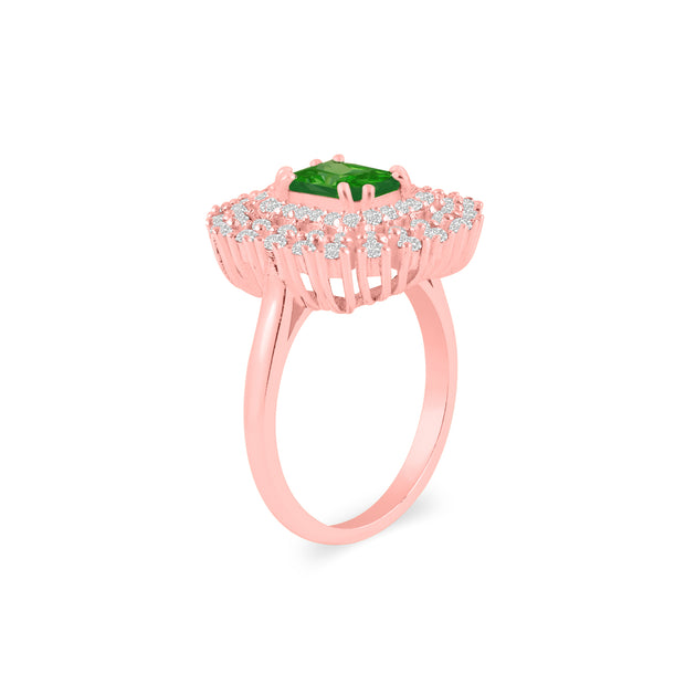 Emerald Gemstone & Diamond Solid 14k Rose Gold Ring