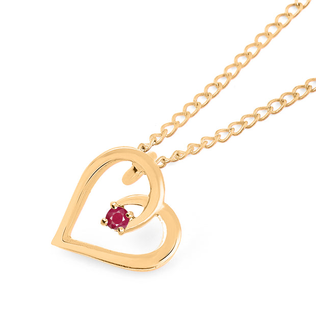 Ruby Gemstone Solid 14k Yellow Gold Heart Pendant