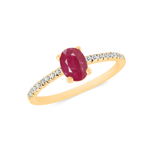 Ruby Gemstone & Diamond Solid 14k Yellow Gold Ring