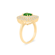 Emerald Gemstone & Diamond Solid 14k Yellow Gold Ring