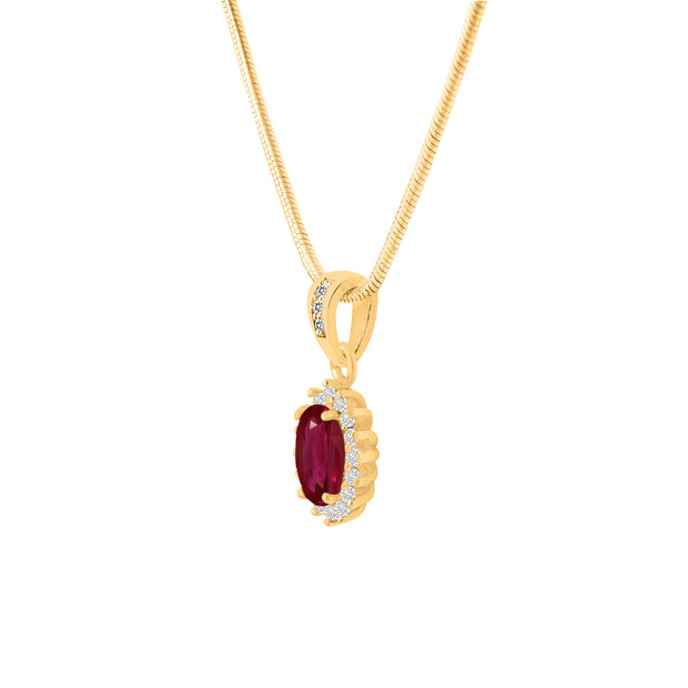 Ruby Gemstone & Diamond Solid 14k Yellow Gold Pendant