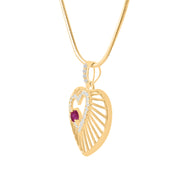 Ruby Gemstone & Diamond Solid 14k Yellow Gold Heart Pendant