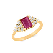 Ruby Gemstone & Diamond Solid 14k Yellow Gold Ring