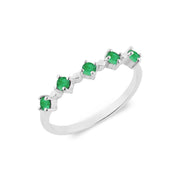 Emerald Gemstone Solid 14k White Gold Ring