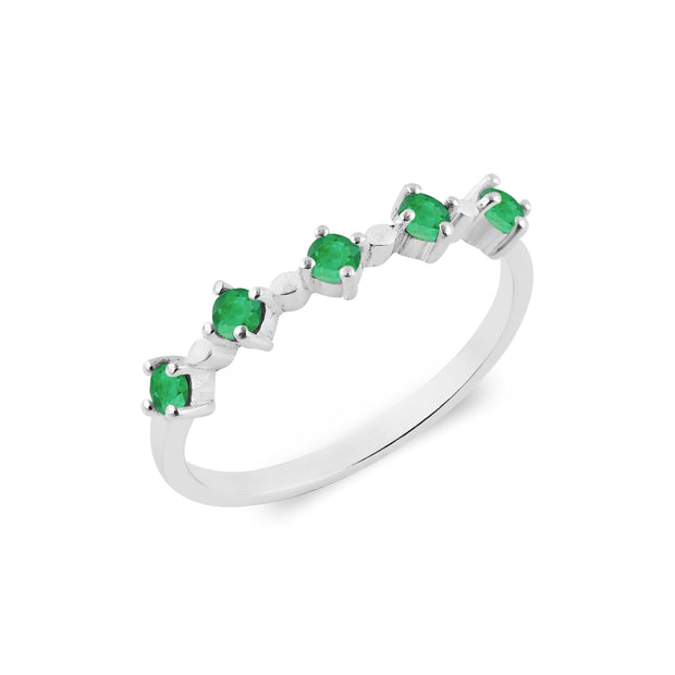 Emerald Gemstone Solid 14k White Gold Ring
