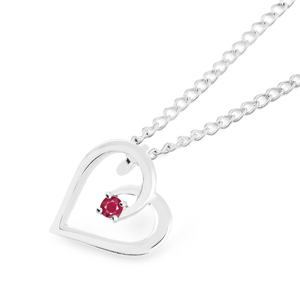 Ruby Gemstone Solid 925 Sterling Silver Heart Pendant