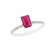 Ruby & Diamond Gemstone Solid 14k White Gold Ring