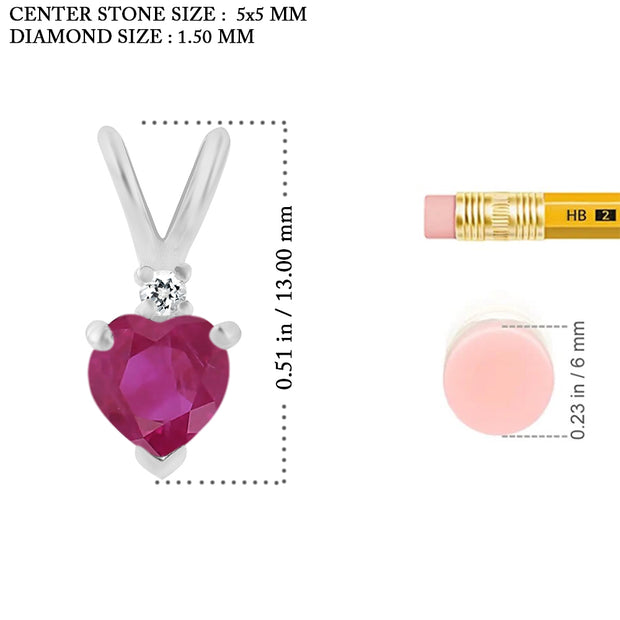 Ruby Gemstone & Diamond Solid 925 Sterling Silver Pendant