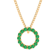 Emerald Gemstone Solid 14k Yellow Gold Round Ring Pendant