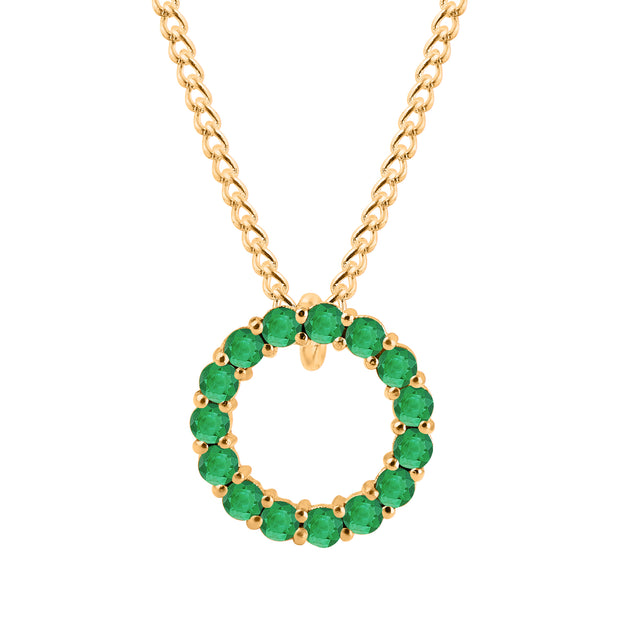 Emerald Gemstone Solid 14k Yellow Gold Round Ring Pendant