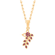 Ruby Gemstone Solid 14k Yellow Gold Leaf Pendant