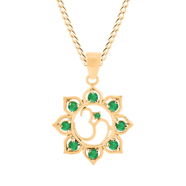 Emerald Gemstone Solid 14k Yellow Gold OM Pendant
