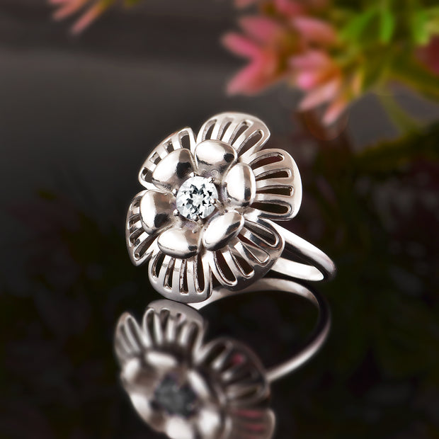 White Topaz Gemstone Solid 14k White Gold Ring
