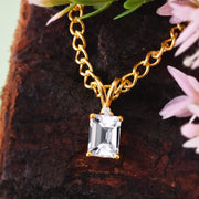 White Topaz Gemstone & Diamond Solid 14k Yellow Gold Pendant