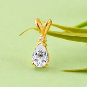 White Topaz Gemstone & Diamond Solid 14k Yellow Gold Pendant