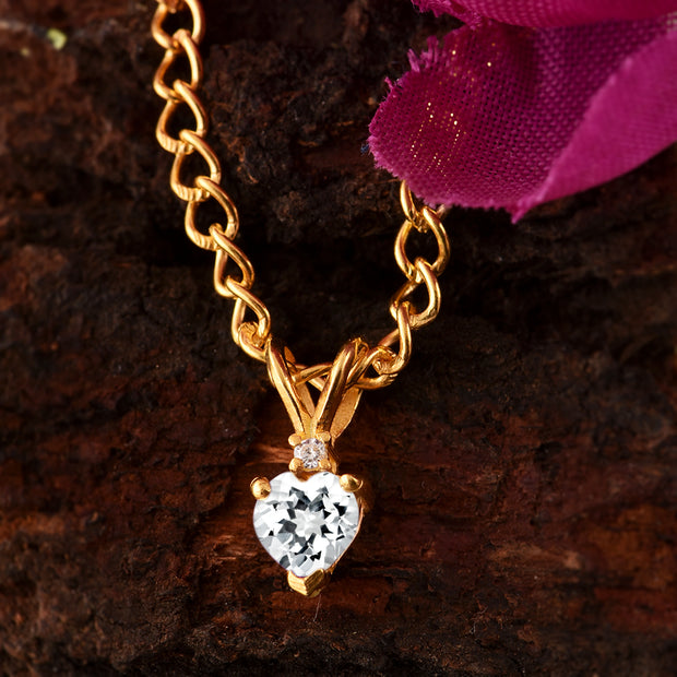 White Topaz Gemstone & Diamond Solid 14k Yellow Gold Pendant