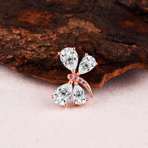 White Topaz Gemstone & Diamond Solid 14k Rose Gold Pendant